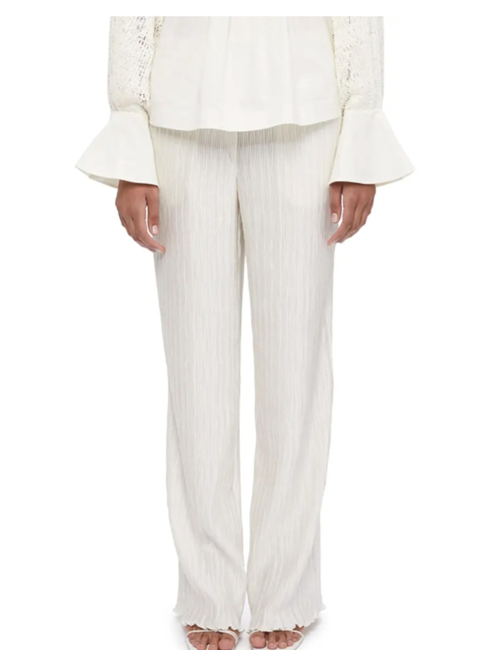NWT Jonathan Simkhai Tessy Ivory Pleated Wide-Leg Pants, Size Small